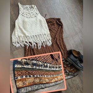 vintage notations boho earthy safari maxi skirt
